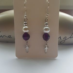 Silver/ Purple Cross Earrings 💎 🔮📿👀⭐️
